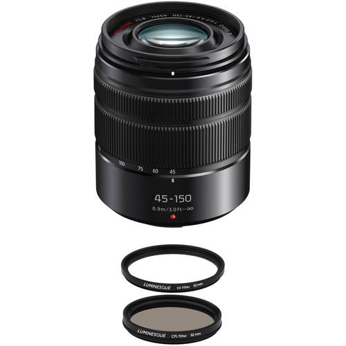 Panasonic Lumix G Vario 45-150mm f 4-5.6 ASPH. MEGA O.I.S. Lens with Circular Polarizer and UV Filters Kit