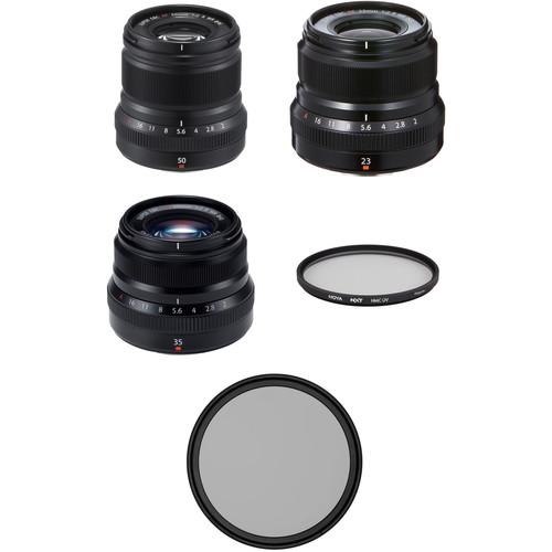 FUJIFILM XF 50mm, 35mm, and 23mm f 2 WR Lenses and Filters Kit