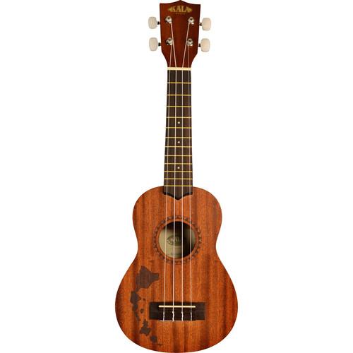 KALA Satin Mahogany Soprano Ukulele with Hawaiian Islands Laser-Etched Design