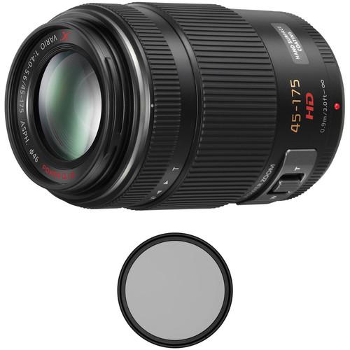 Panasonic Lumix G X Vario PZ 45-175mm f 4-5.6 ASPH. POWER O.I.S. Lens with Circular Polarizer Filter Kit