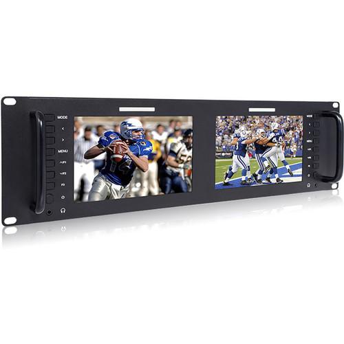 Laizeske Dual 7" 3RU IPS 1280x800 Broadcast LCD Rack Mount Monitor with HDMI AV Input Output