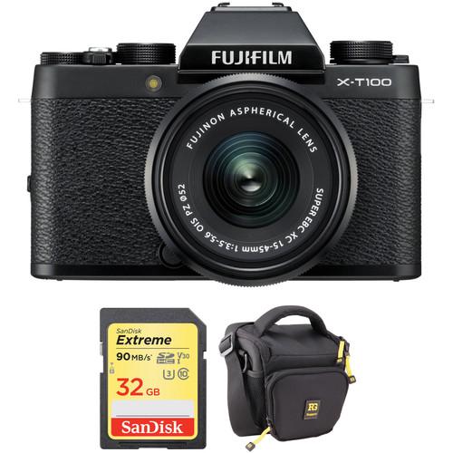 FUJIFILM X-T100 Mirrorless Digital Camera with 15-45mm Lens and Accessory Kit