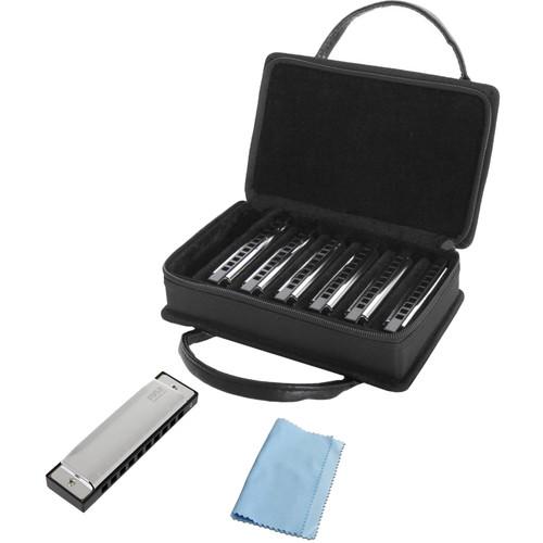 Pyle Pro Kit of Classic Style Diatonic Harmonicas with Stainless Steel Cover Plates