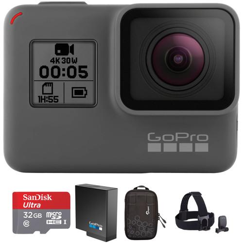 GoPro HERO5 Black & Head Strap Kit with 32GB microSDHC Card and Extra Battery