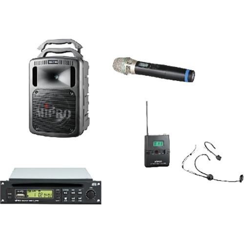 MIPRO MA708PADBCOMBO 190W Bluetooth Portable PA System with CD Player and Wireless Handheld & Headworn Mics