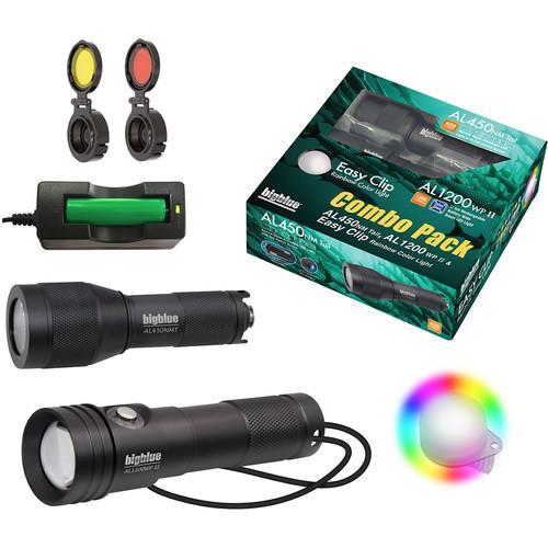 Bigblue Combo Pack: AL450 Narrow & AL1200WP-II Dive Lights with Rainbow Clip