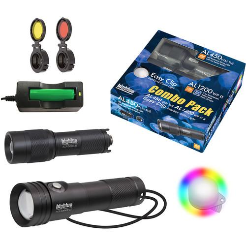 Bigblue Combo Pack: AL450 Wide & AL1200WP-II Dive Lights with Rainbow Clip
