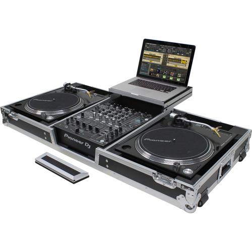 Odyssey Innovative Designs Flight Zone Low Profile Glide Style DJ Coffin for 12" Mixer, Two Turntables & Extra 2 RU