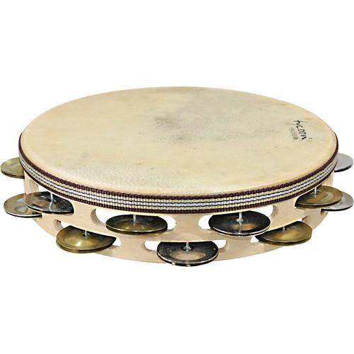 Tycoon Percussion Double Row Headed Wooden Tambourine with Chrome and Brass Jingles