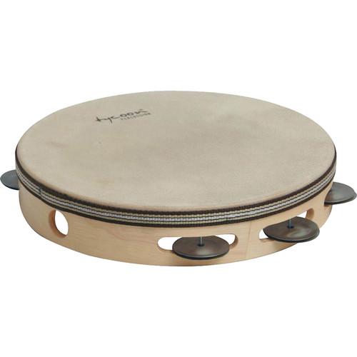 Tycoon Percussion Single Row Headed Wooden Tambourine with Steel Jingles