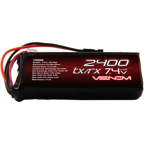 Venom Group Venom 5C 2S 2400mAh 7.4V Receiver Transmitter Flat Pack Lipo Battery