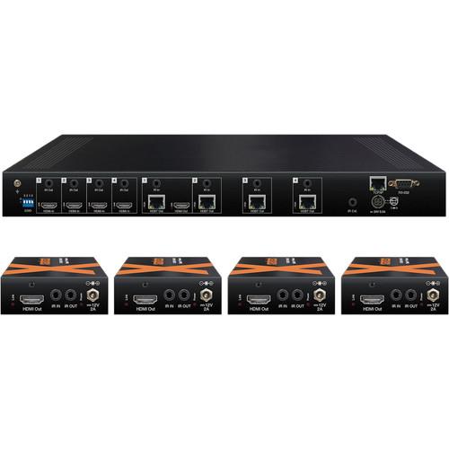 Xantech 4x4 HDBaseT Matrix Kit with 4 HDBT Receivers