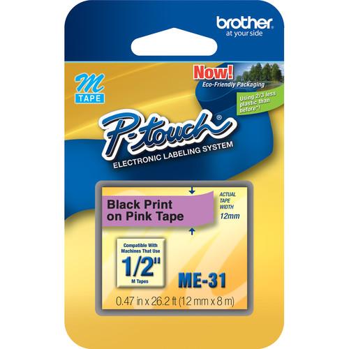 Brother 0.47" Black on Pink "M" Labeling Tape