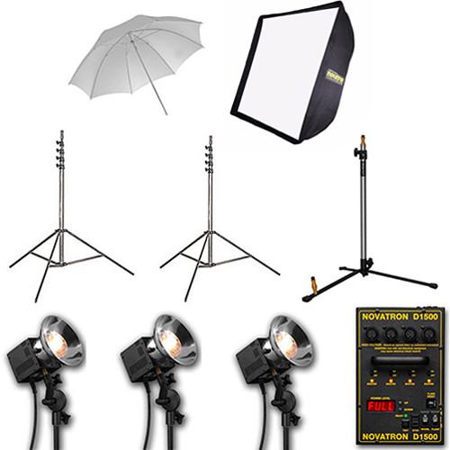 Novatron D1500 3-Head Kit with Umbrella and Softbox