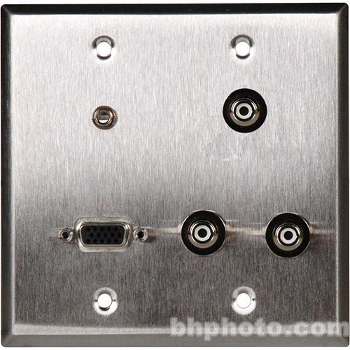 TecNec WPL-2122 2 Gang Wall Plate - HD-15 Barrel, Stereo Mini, 3 RCA Barrel, Silver Stainless Steel