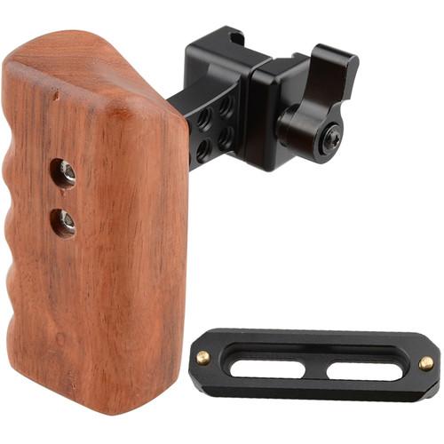 CAMVATE Left Hand Wood Handle Grip with Swat Rail Clamp & 70mm Safety Rail for Select DV and DSLR Camera Cages