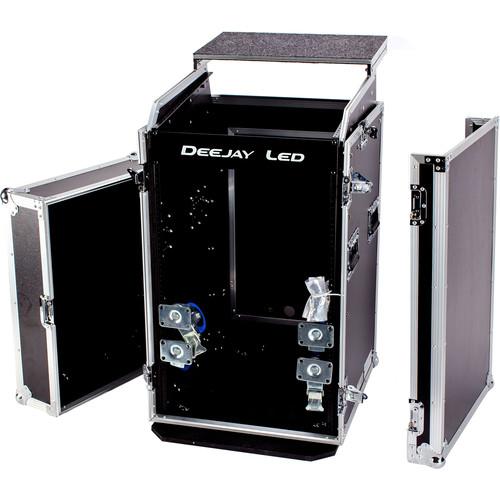 DeeJay LED 11 RU Slant Mixer Rack 16 RU Vertical Rack System Combo Case with Caster Board and 17" Laptop Shelf