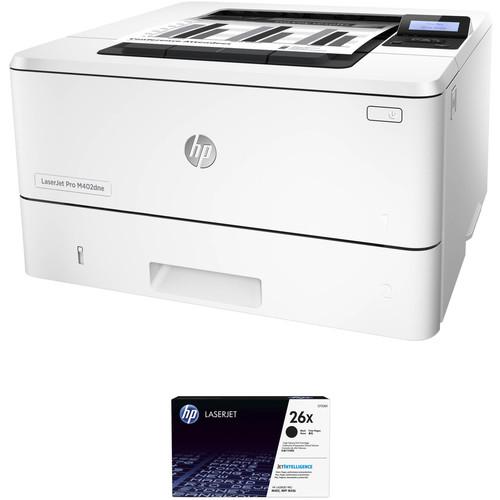 HP LaserJet Pro M402dne Monochrome Printer with Extra 26X Black Toner Kit