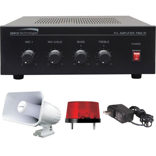 Speco Technologies Digital Deterrent Alarm Kit with 30W Amplifier, PA Speaker Horn, Strobe Flasher & Power Supply