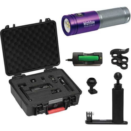 Bigblue Black Molly 4 Tri-Color LED Dive Light with Single-Arm Tray & Case Kit