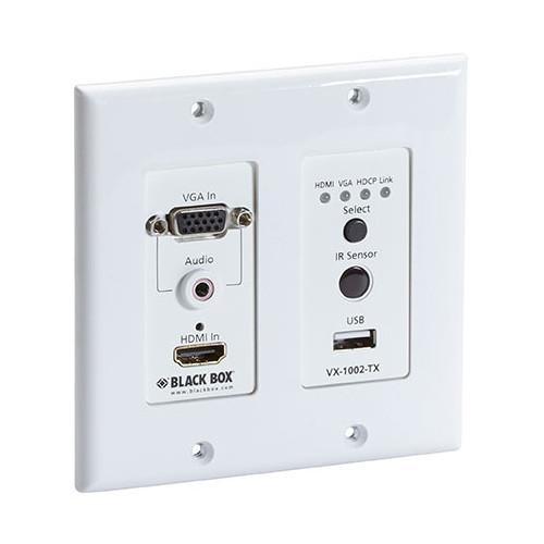 Black Box VX1000 Series 4K, HDMI, VGA, HDBaseT, and USB Wall Plate Transmitter