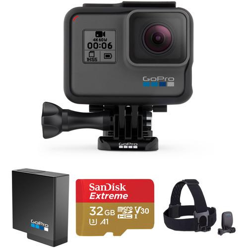 GoPro HERO6 Black Kit with Head Strap, Extra Battery, and 32GB microSD Card