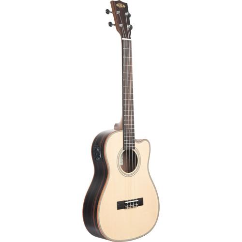 KALA Satin Solid Spruce Striped Ebony Cutaway Electric Baritone Ukulele with EQ