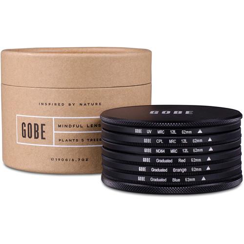 Gobe 62mm The Basics 1Peak UV, Circular Polarizer, ND64, Graduated Red, Graduated Orange, and Graduated Blue 6-Piece Filter Kit