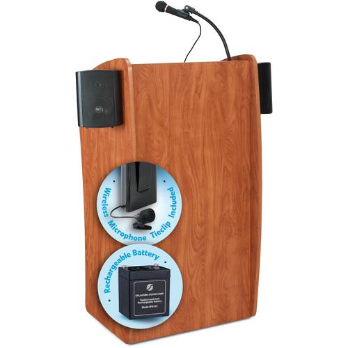 Oklahoma Sound The Vision Lectern with Sound, Rechargeable Battery & Tie Clip Lavalier Wireless Mic