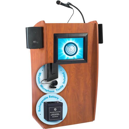 Oklahoma Sound The Vision Lectern with Sound, Screen, Rechargeable Battery & Tie Clip Lavalier Wireless Mic