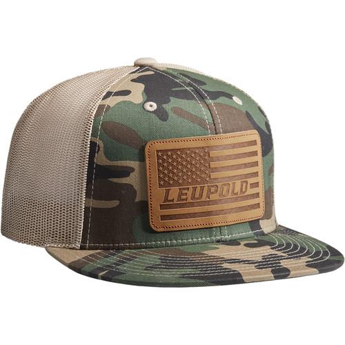 Leupold #511 Leather Flag Flat Bill Trucker Hat