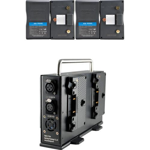 POWERANGE Gold Mount Slim Portable Simultaneous Quad-Charger and 12 28VDC Power Station With 4-98Wh Gold Mount Batteries