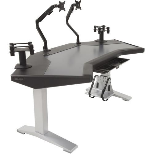 Argosy Halo.G Standard Workstation with Accessory Tray, Two Monitor Arms, Speaker Mount, and CPU Shelf