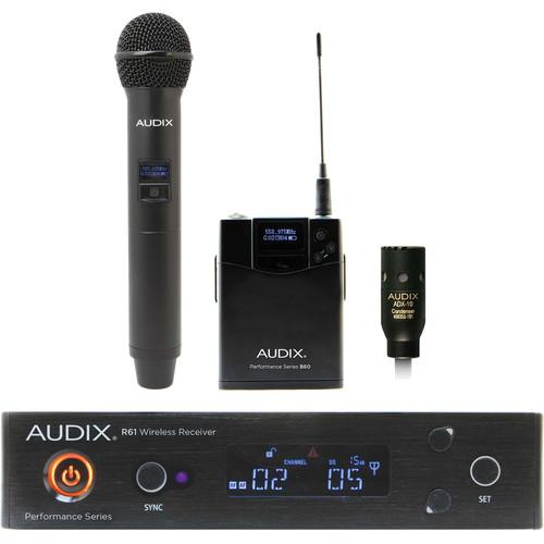 Audix AP61 OM2 L10 Single-Channel True Diversity Receiver with B60 Bodypack Transmitter, ADX10 Lavalier Microphone, and H60 OM2 Handheld Microphone Transmitter