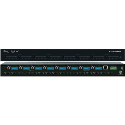 Key-Digital 8x8 4K 18G HDMI Matrix Switcher with Independent Audio Switching & Balanced Unbalanced Audio