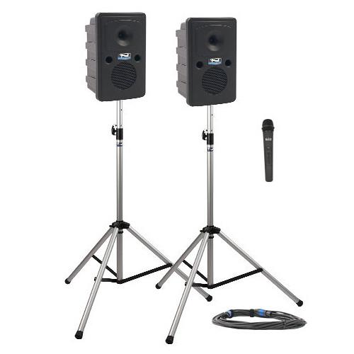 Anchor Audio GG-DP1-B Go Getter Portable Sound System Deluxe Package 1 with One Wireless Handheld Microphone and Unpowered Companion Speaker & Speaker Stands