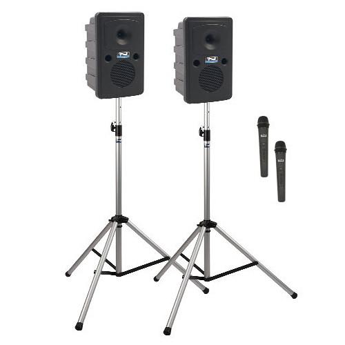 Anchor Audio GG-DP2-AIR-HH Go Getter Portable Sound System Deluxe AIR Package 2 with Two Wireless Handheld Microphones and Wireless Companion Speaker & Speaker Stands