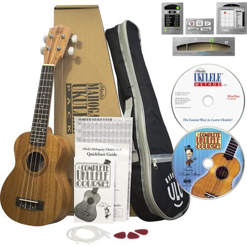 eMedia Music Mahogany Ukulele Pack Soprano Ukulele with Gig Bag, Accessories, and Instructional Materials