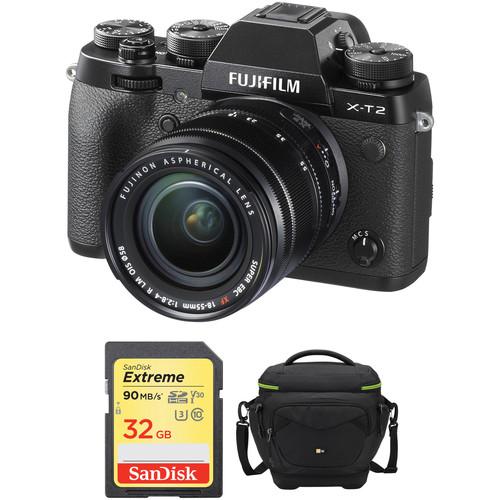FUJIFILM X-T2 Mirrorless Digital Camera with 18-55mm Lens and Accessories Kit
