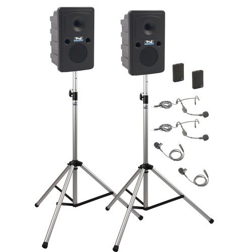 Anchor Audio GG-DP2-BB Go Getter Portable Sound System Deluxe Package 2 with Two Wireless Bodypack Transmitters and Unpowered Companion Speaker & Speaker Stands