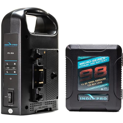 IndiPRO Tools Micro-Series 98Wh Li-Ion Gold Mount Battery with Dual Gold Mount Battery Charger Kit