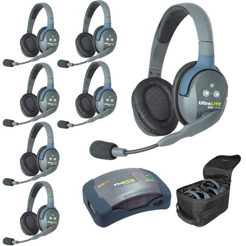 Eartec Ultralite Hub 7 Person System with 7 Double Headsets, with Batteries, Charger and Case