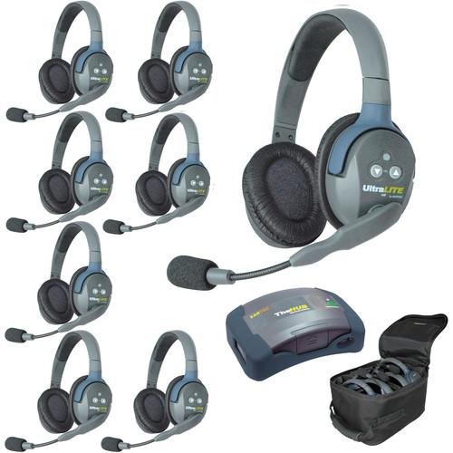 Eartec Ultralite Hub 8 Person System with 8 Double Headsets and Batteries, Charger and Case