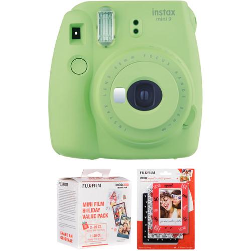 FUJIFILM instax mini 9 Instant Film Camera with Holiday Film Pack and Frame Kit