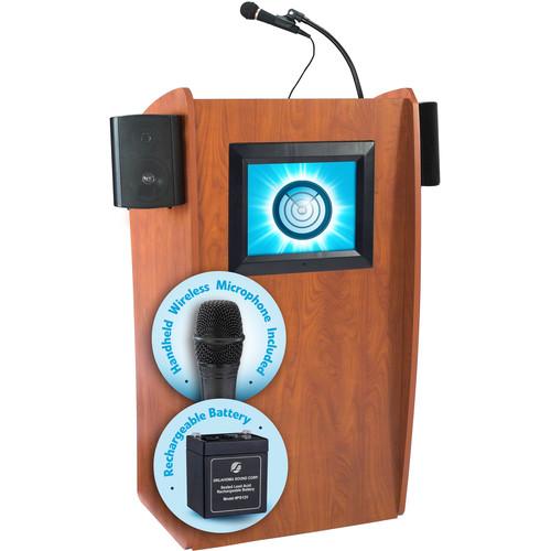 Oklahoma Sound The Vision Lectern with Sound, Screen, Rechargeable Battery & Handheld Wireless Mic