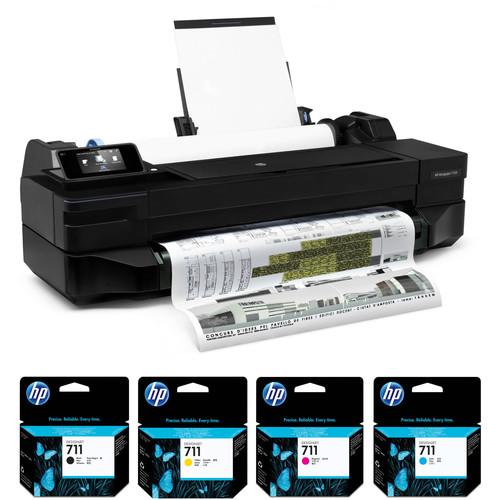 HP DesignJet T120 24" Large-Format Printer and Extra 711 Ink Cartridge Set Kit