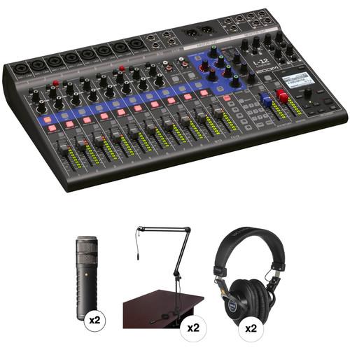 Zoom LiveTrack L-12 Mixer Recorder Podcast Kit with Two Rode Procaster Mics
