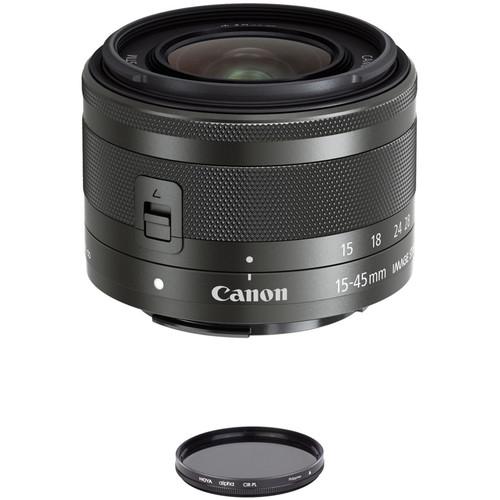 Canon EF-M 15-45mm f 3.5-6.3 IS STM Lens with Circular Polarizer Filter Kit
