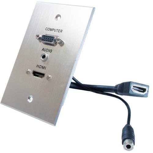 Comprehensive HDMI, VGA, 3.5mm Audio Pass Through Single Gang Wall Plate with Pigtails - Aluminum