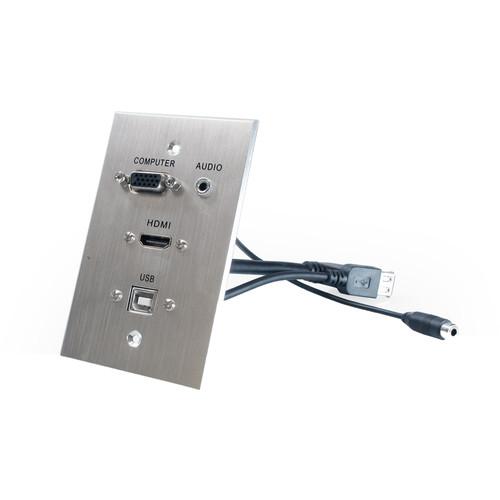 Comprehensive HDMI, VGA, 3.5mm Audio, USB-B to USB-A Pass Through Single Gang Wall Plate with Pigtails - Aluminum